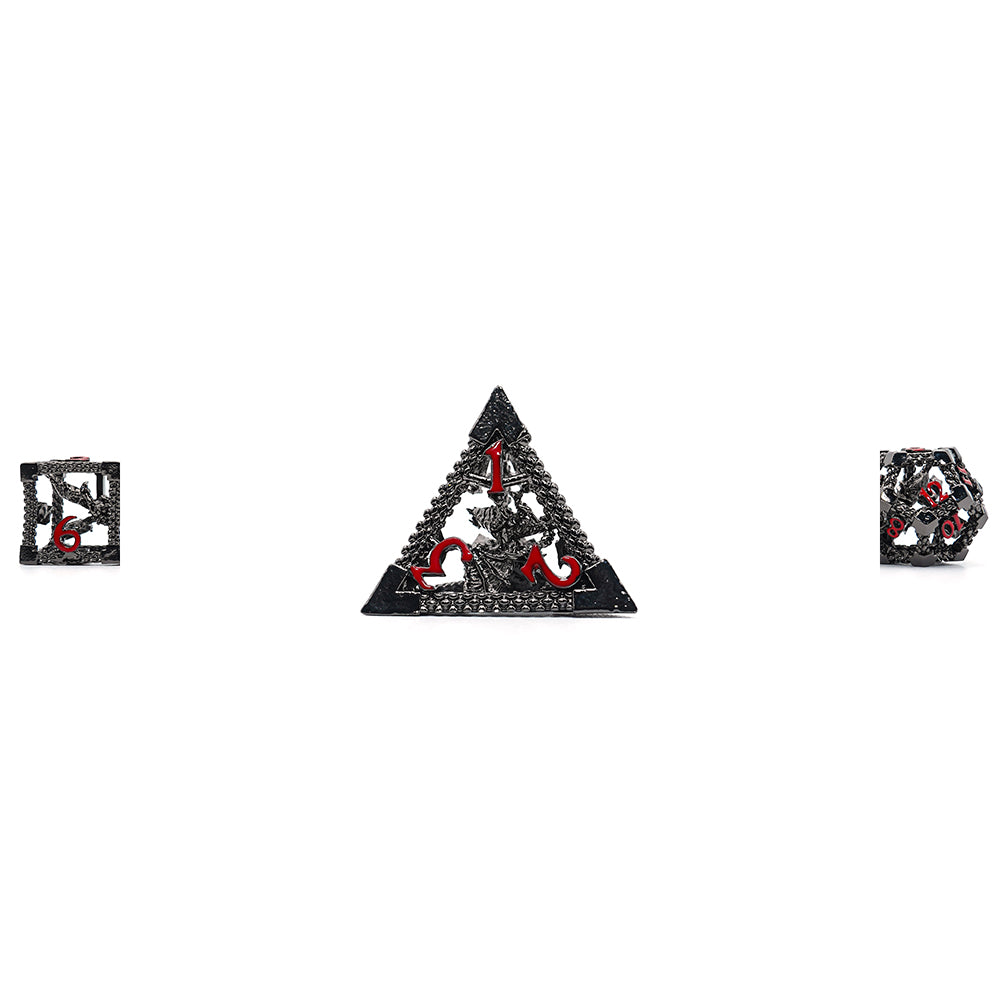 Black and Red Imprisoned Dragon Core DND Dice Set