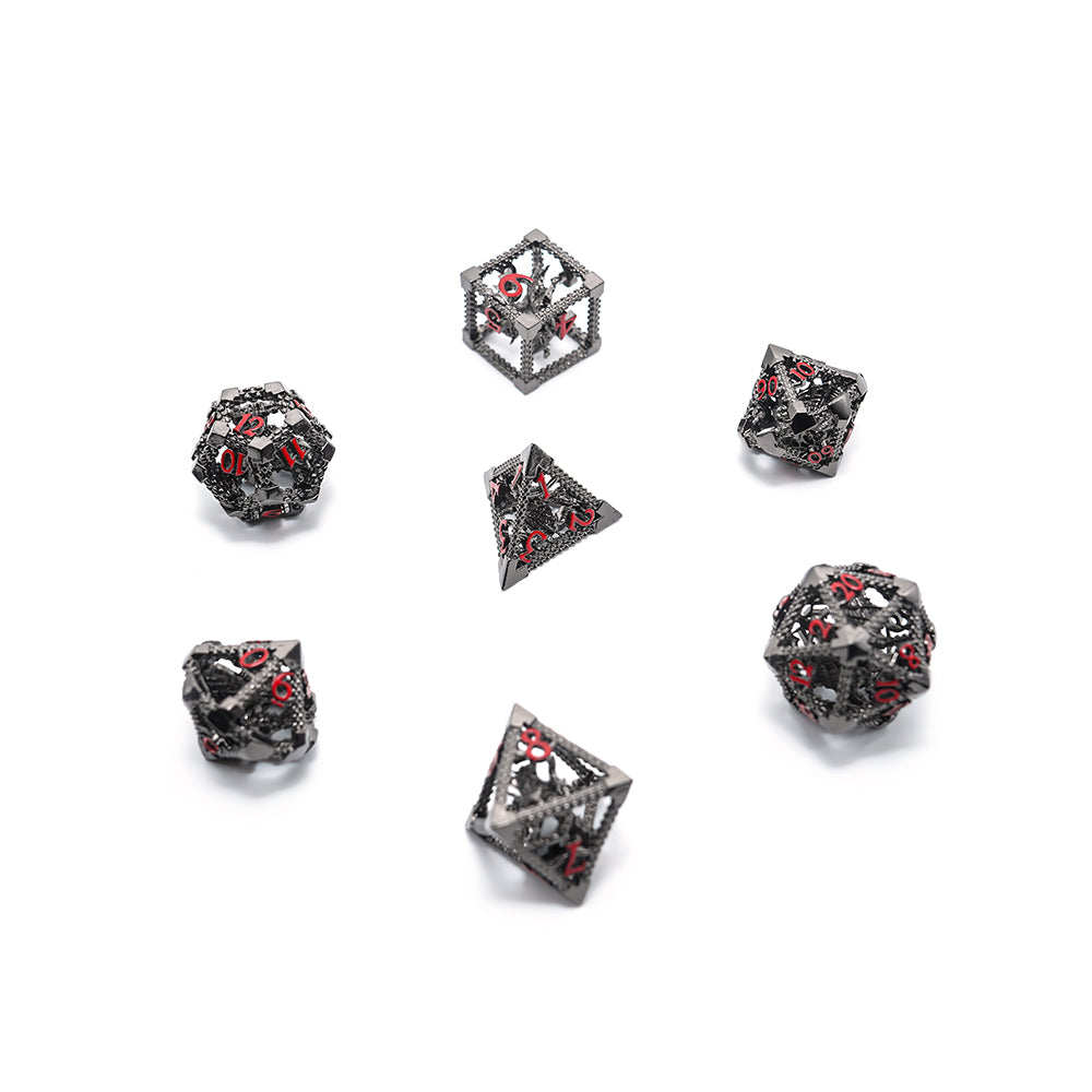 Black and Red Imprisoned Dragon Core DND Dice Set