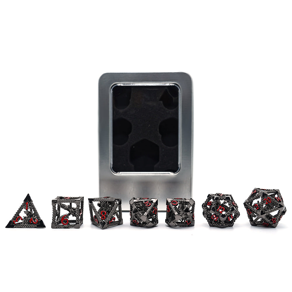 Black and Red Imprisoned Dragon Core DND Dice Set